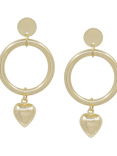 Satin Heart Drop Round Casting Post Earring