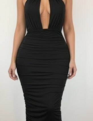 Strapless Necklace Detail Open Back Midi Dress