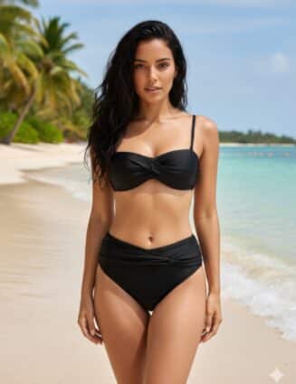 Black Twist-front Bandeau High-waisted Bikini